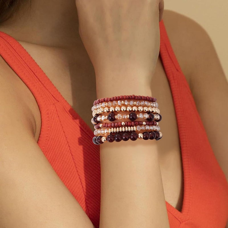 Aigrnc Boho Beaded Stretch Bracelets For Women Stackable Crystal Gold Plated Beaded Bracelets Set Trendy Handmade Friendship Braeclet Jewelry Gifts - Image 4